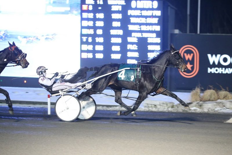 Awesome Hill winning the first leg of the Niagara Pacing Series on Dec. 10, 2021 with Doug McNair at Woodbine Mohawk Park. (New Image Media)