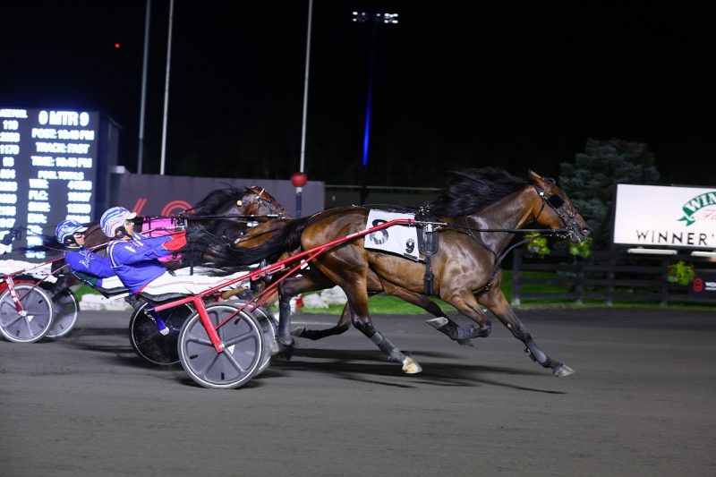 Gaines Hanover and driver Sylvain Fillion winning the Simcoe Stakes on September 2, 2023 at Woodbine Mohawk Park (New Image Media)