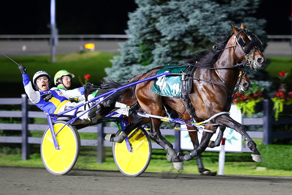 Nijinsky and driver Louis-Philippe Roy winning the 41st Pepsi North America Cup on June 15, 2024 at Woodbine Mohawk Park (New Image Media)