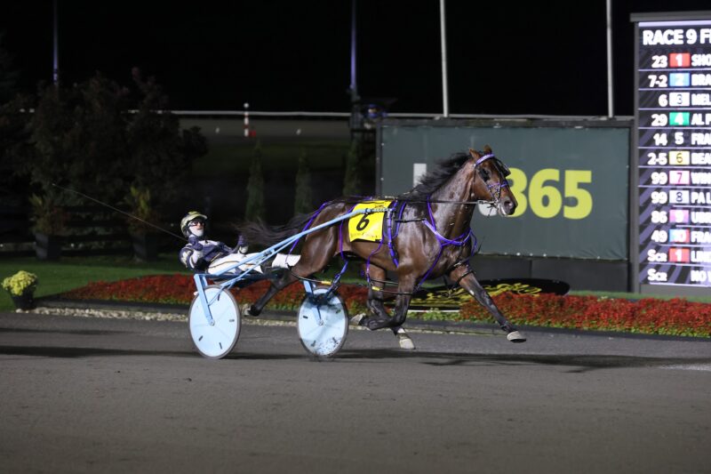 Beau Jangles and Bob McClure winning the 2025 Breeders Crown at Woodbine Mohawk Park. (New Image Media)